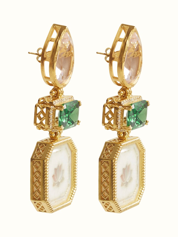 Angled view of the Parchinkari Silver Drop Earrings