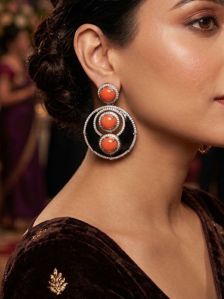 Styled view of Silver Smithing Drop Earrings worn on the ear, showing how it looks styled