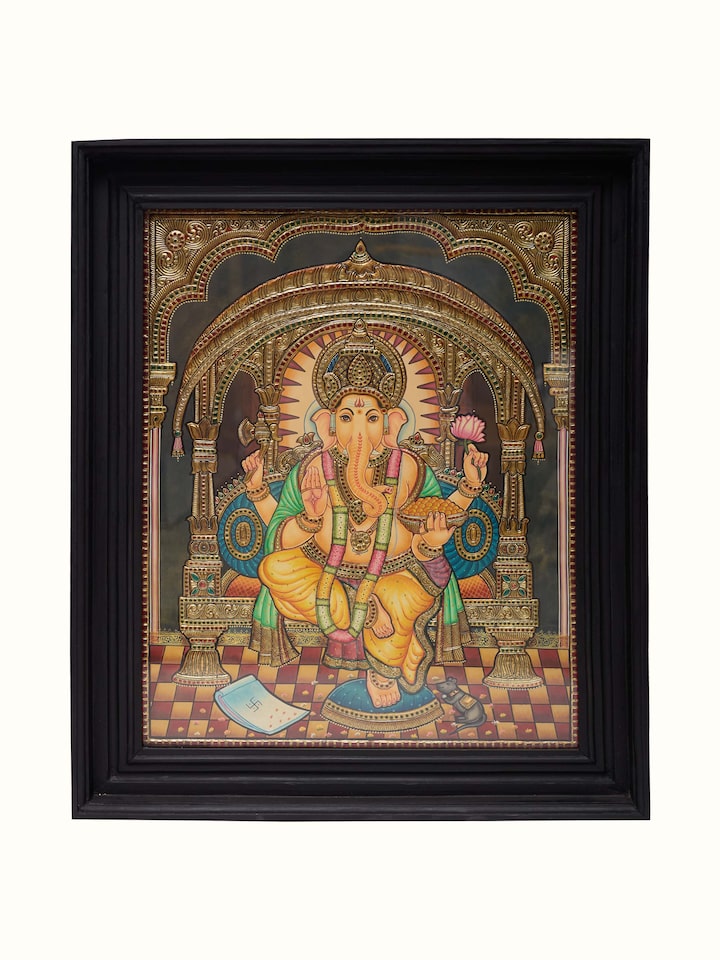 Front view of the Ganesha on Throne Thanjavur Painting