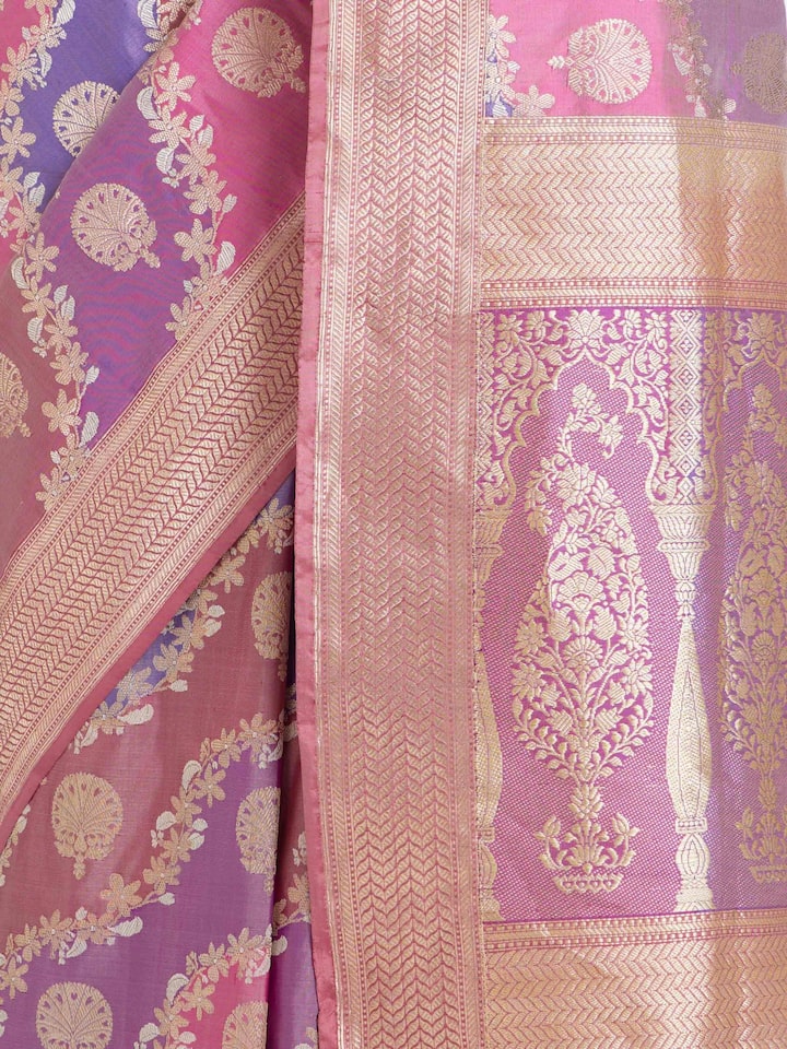 Detailed view of Banarasi Rangkat Silk Saree focusing on the fine craftsmanship and texture