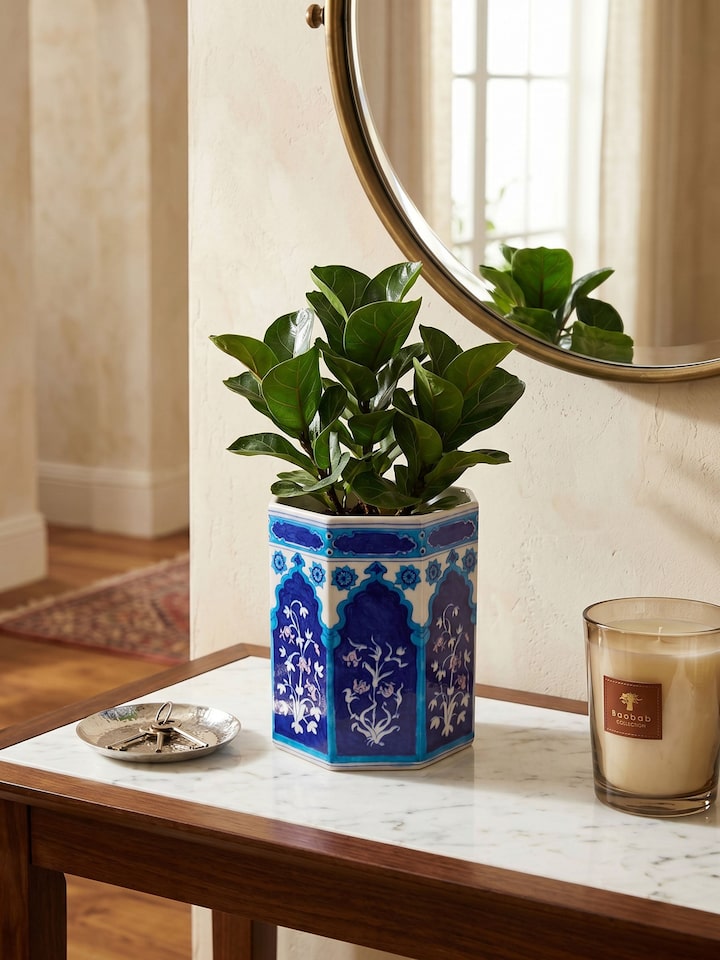 Side view of the Blue Pottery Baari Ceramic Planter