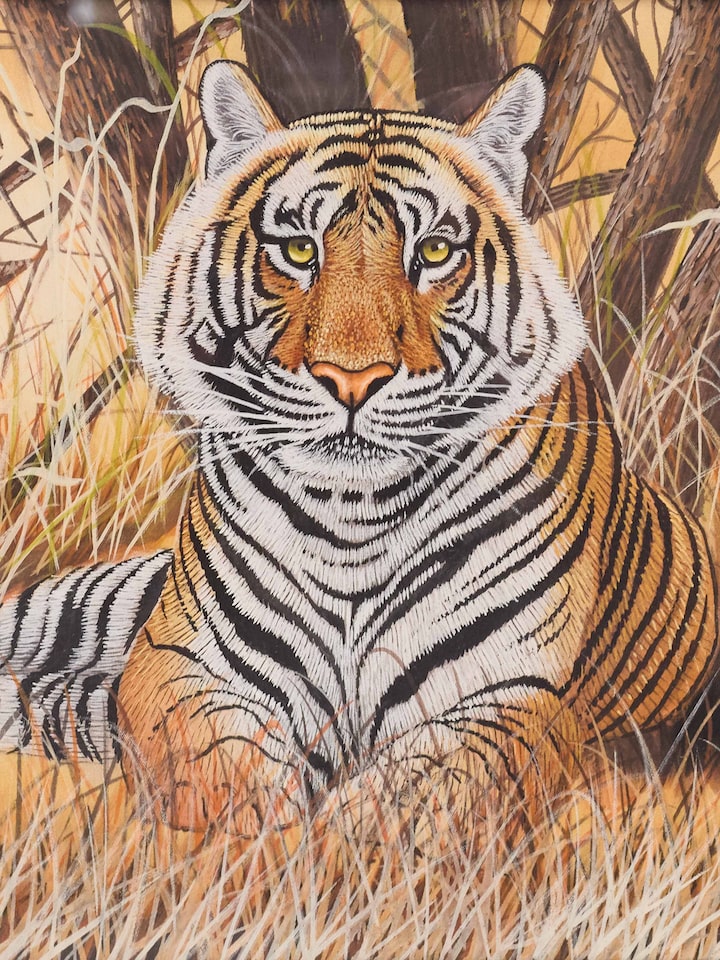 Detail view of the Tiger in Bush Miniature Painting