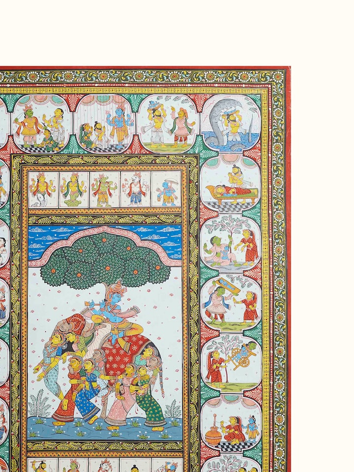 Detail view of the Krishna Leela Patachitra Painting