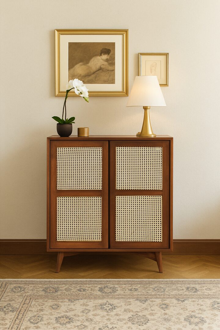 Sheesham Wood & Cane Bar Cabinet