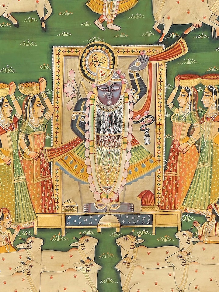 Close-up detail of the Shrinathji Gopashtami Pichwai Painting