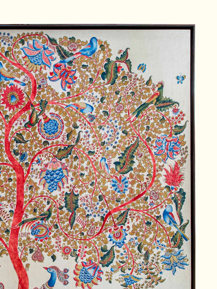 Front detail view of the Peacock Tree of Life Kalamkari Wall Hanging