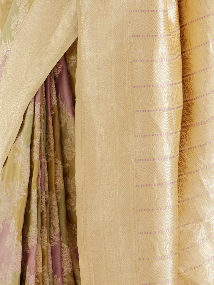 Detail view of silk rangkat banarasi saree showing fabric texture and intricate weave
