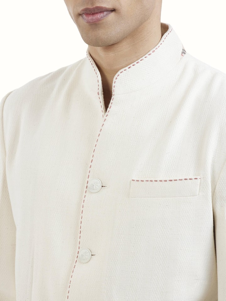 Off White Cotton Handloom Jacket