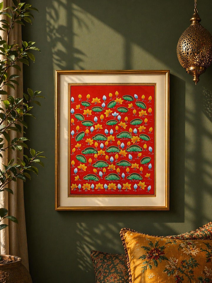 Left-side view of the Kamal Talai Yellow Pichwai Painting