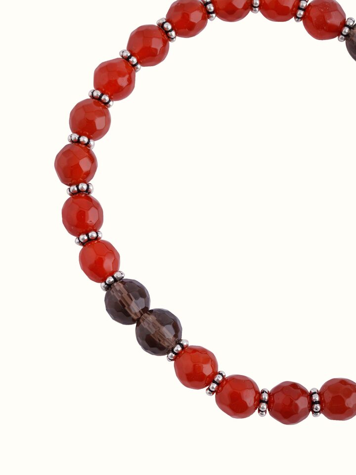 Overview of Carnelian & Smoky Topaz Silver Bracelet showing the complete piece laid out