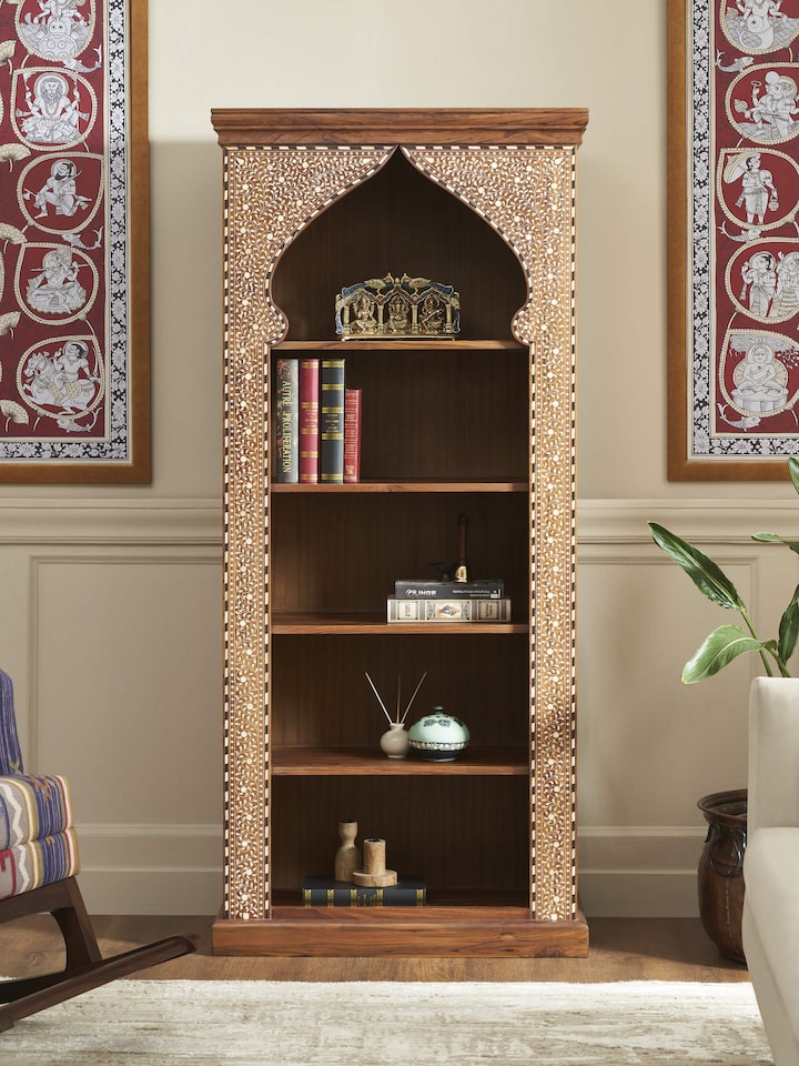 Lifestyle view of Teak Wood Inlay Bookshelf