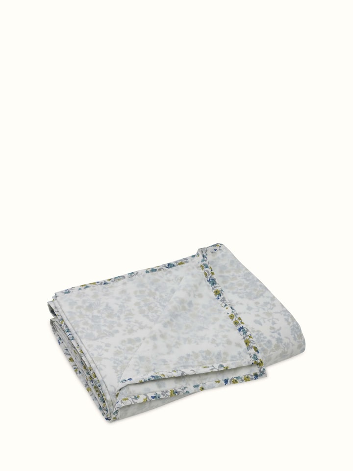 Angled view of Kalita dohar showing paisley motifs and fine cotton block print work.