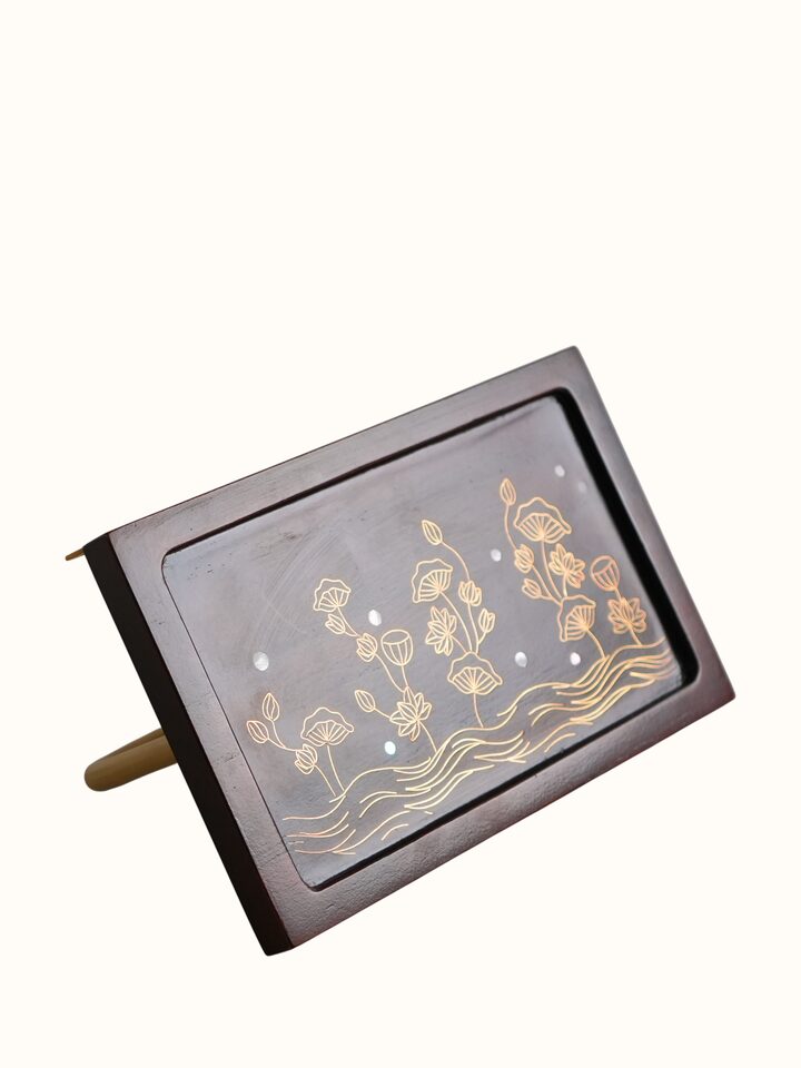 Top view of the Kamal Tarkashi Teak Wood Tissue Holder