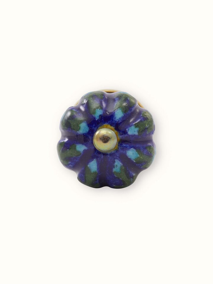 Detail shot of Blue Pottery Round Rib Door Knob Set