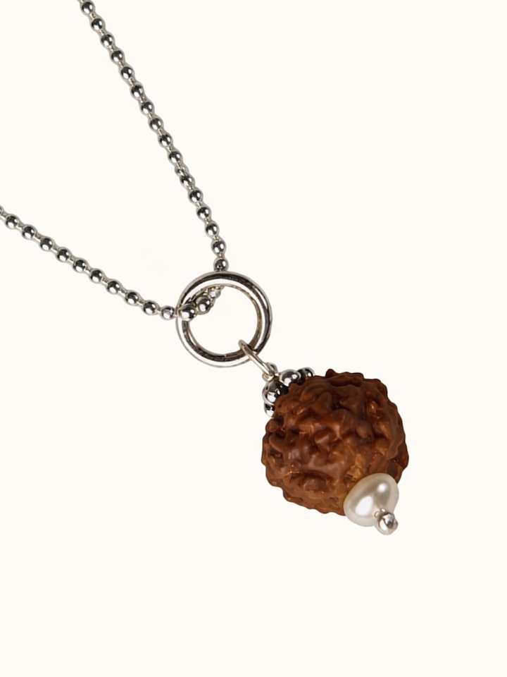 Front view of the Swadesh Gemstone Silver Bead & Rudraksha Bracelet