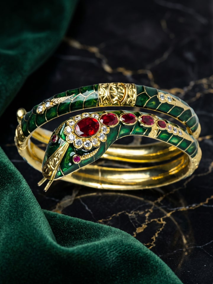 Styled view of Silver Smithing Meenakari Bangle worn on the wrist, showing how it looks styled