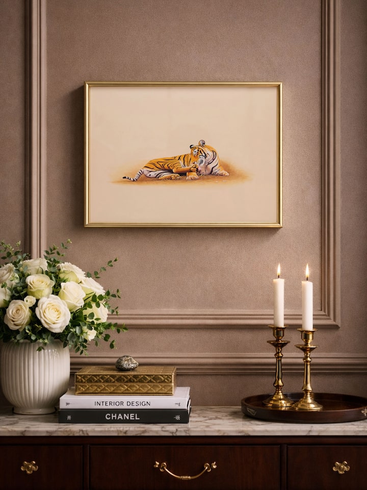 Left-side view of the Tiger Miniature Painting