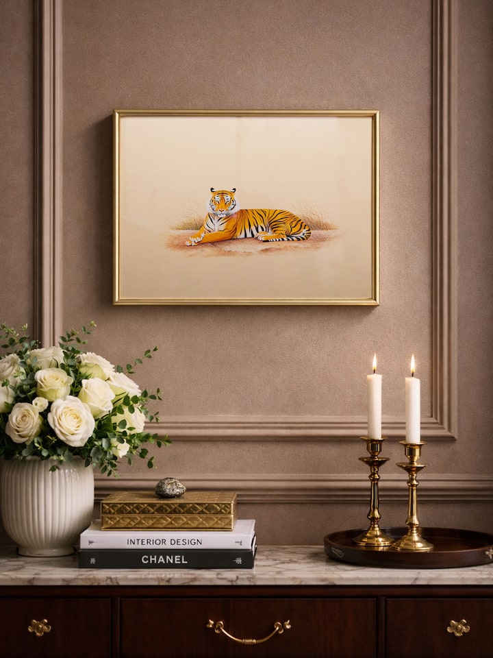 Side view of the Tiger Miniature Painting