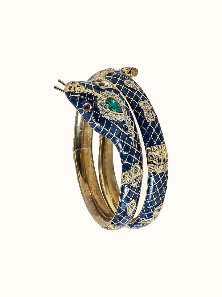 Close-up view of Silver Smithing Meenakari Bangles highlighting the stone setting and metalwork detail