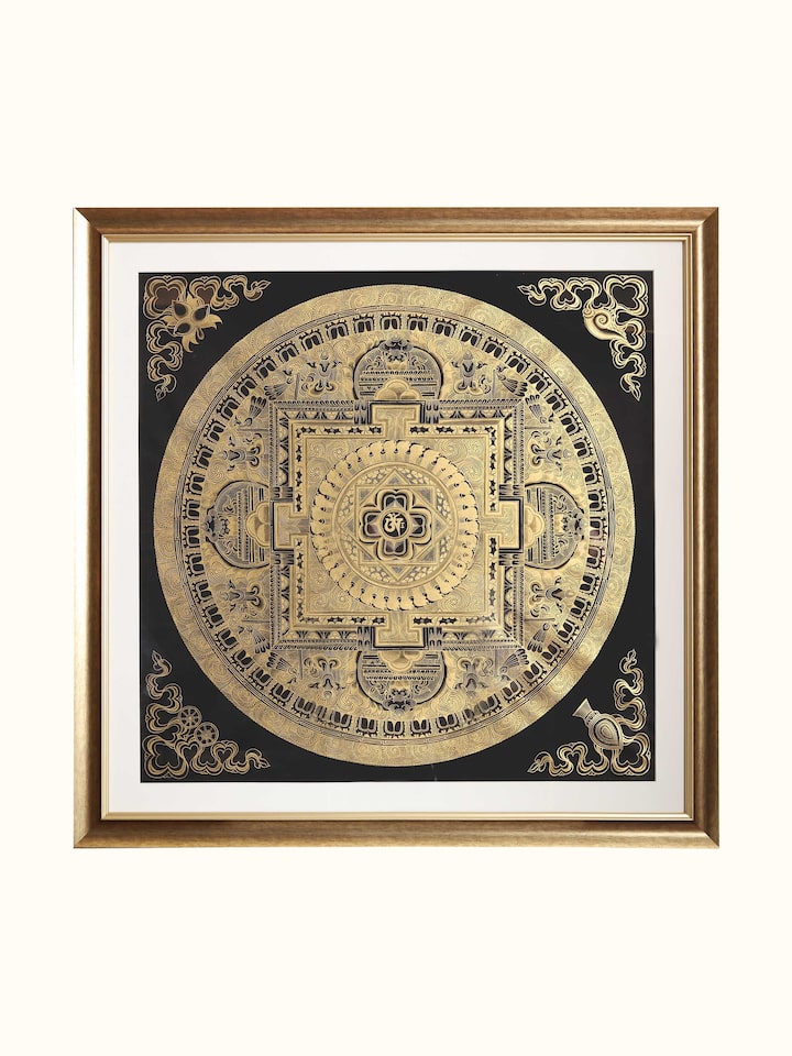 Front view of Kalchakra Gold Thangka Painting showing the complete artwork and composition