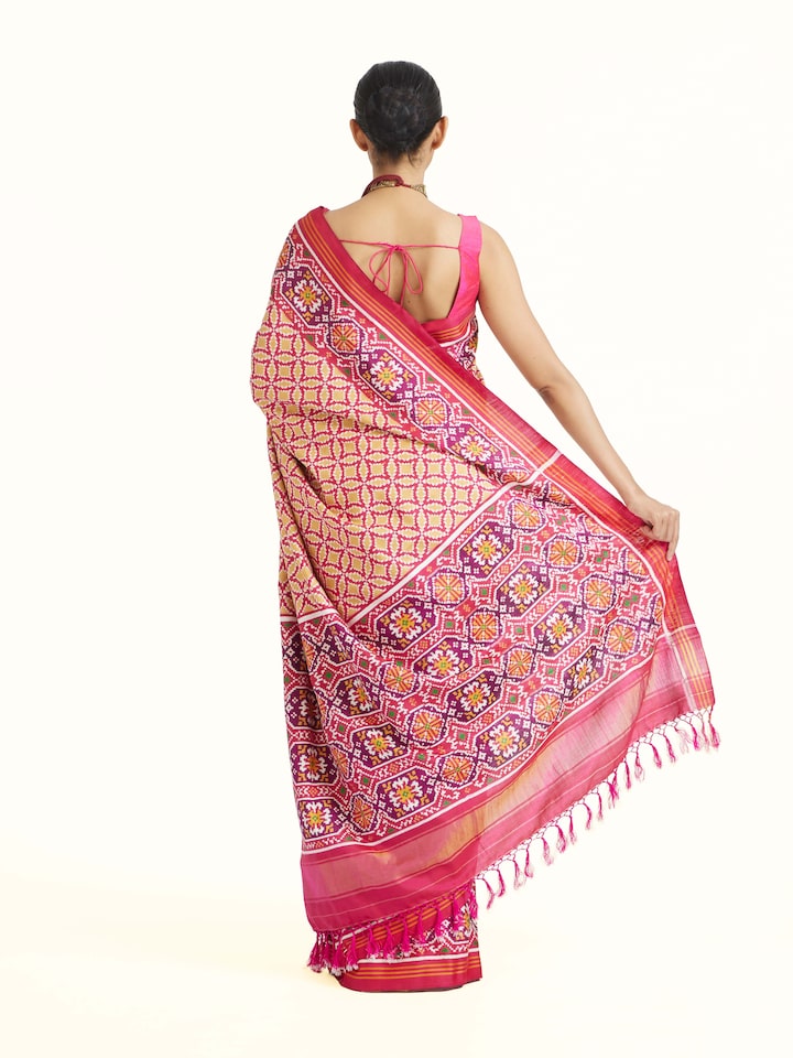Back view of the Beige Patan Patola Saree