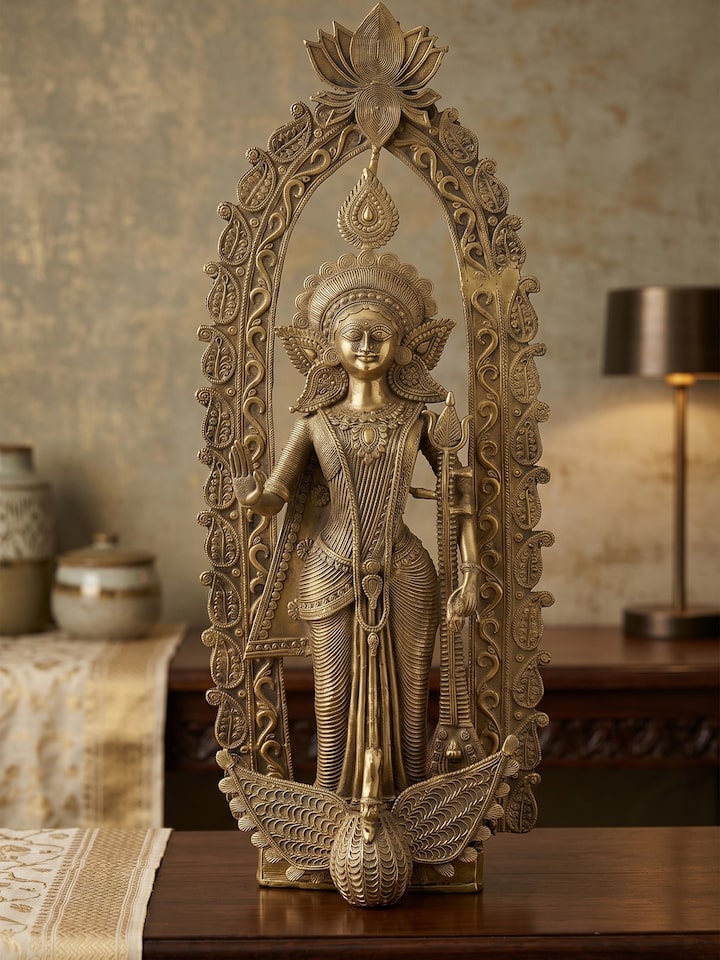 Side view of the Dhokra Saraswathi Brass Idol