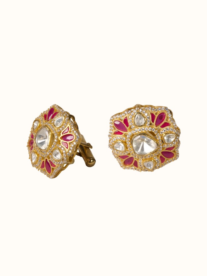 alternate angle view of silver smithing gold plated cufflinks set