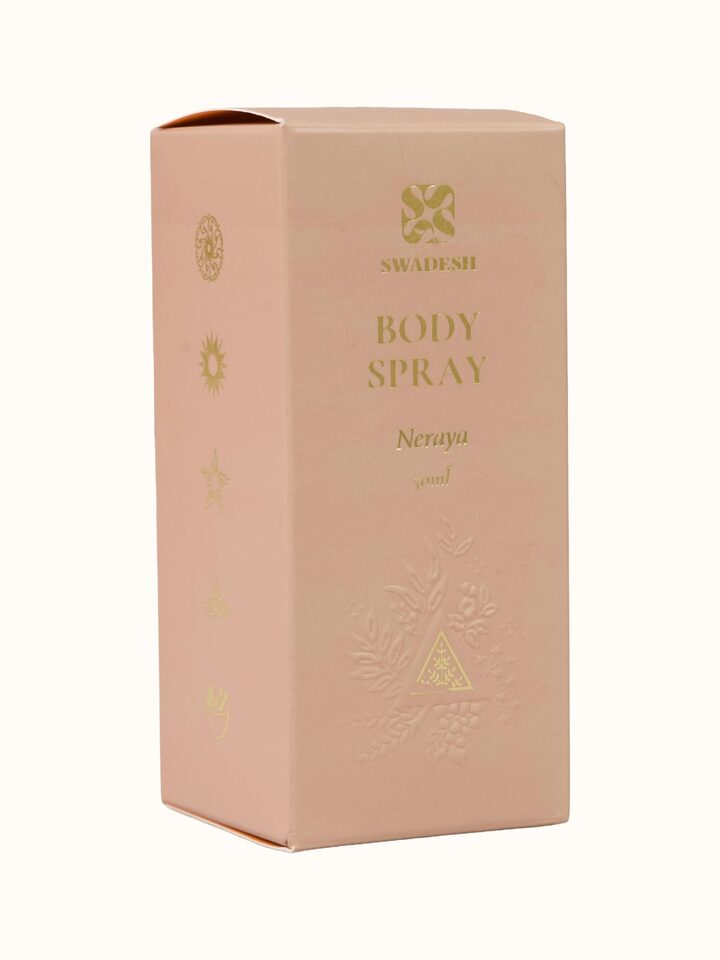 Close-up view of Body Spray Neraya highlighting the packaging label detail