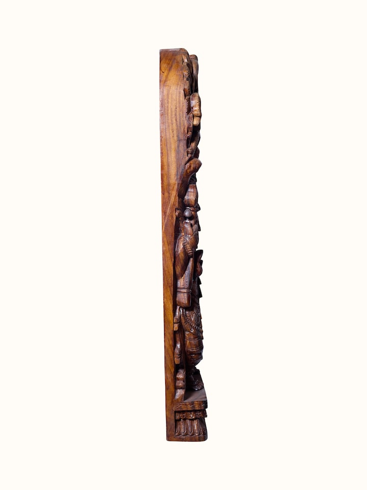 Back detail view of the Wood Carved Shiva Parvati Idol