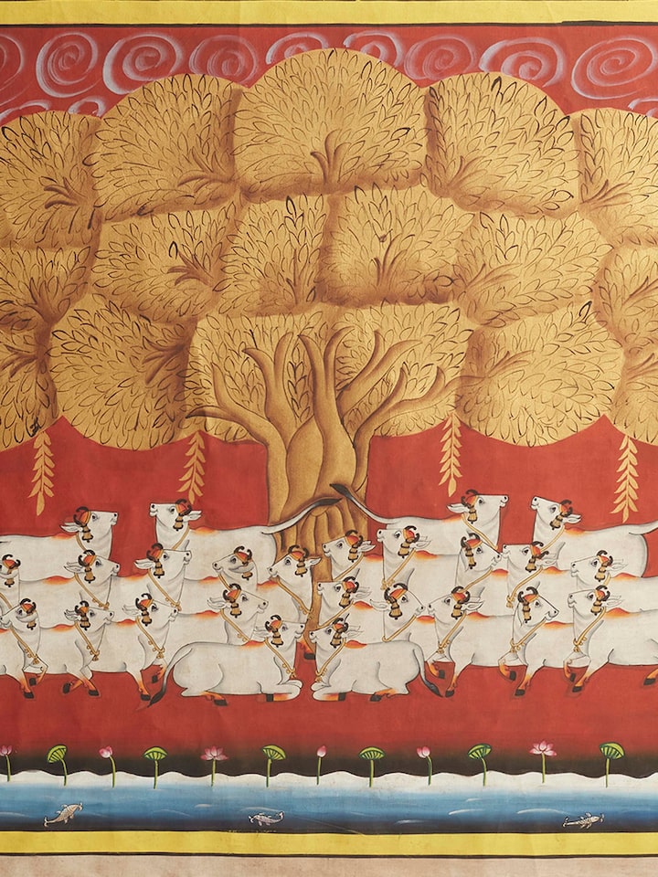 Rear detail view of the Herd of Cows Under The Tree Pichwai Painting