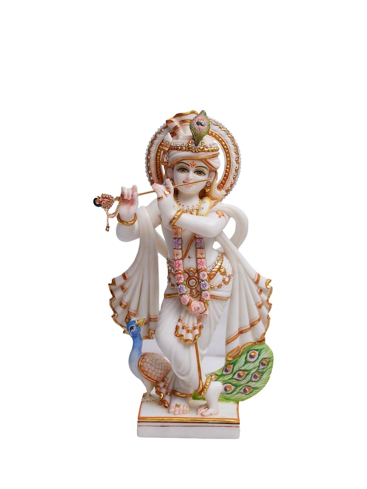 Front view of Carved Marble Krishna Idol