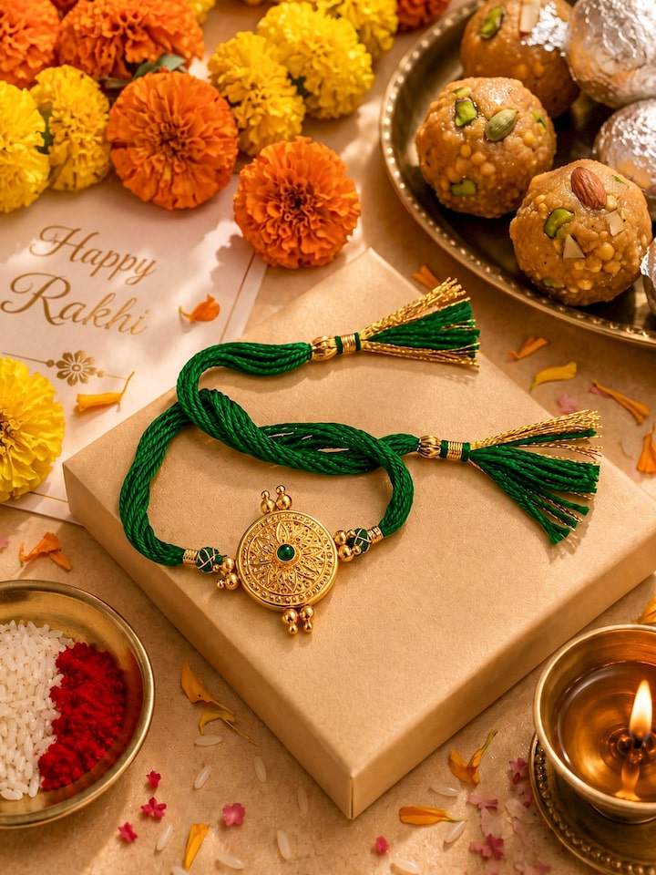 Styled view of Silversmithing Rakhi displayed, showing how it looks styled