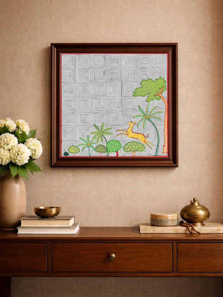 Left-side view of the Deer Forest Geometric Illusion Pichwai Painting