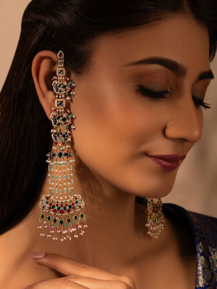Styled view of Silver Smithing Chandelier Earrings worn on the ear, showing how it looks styled