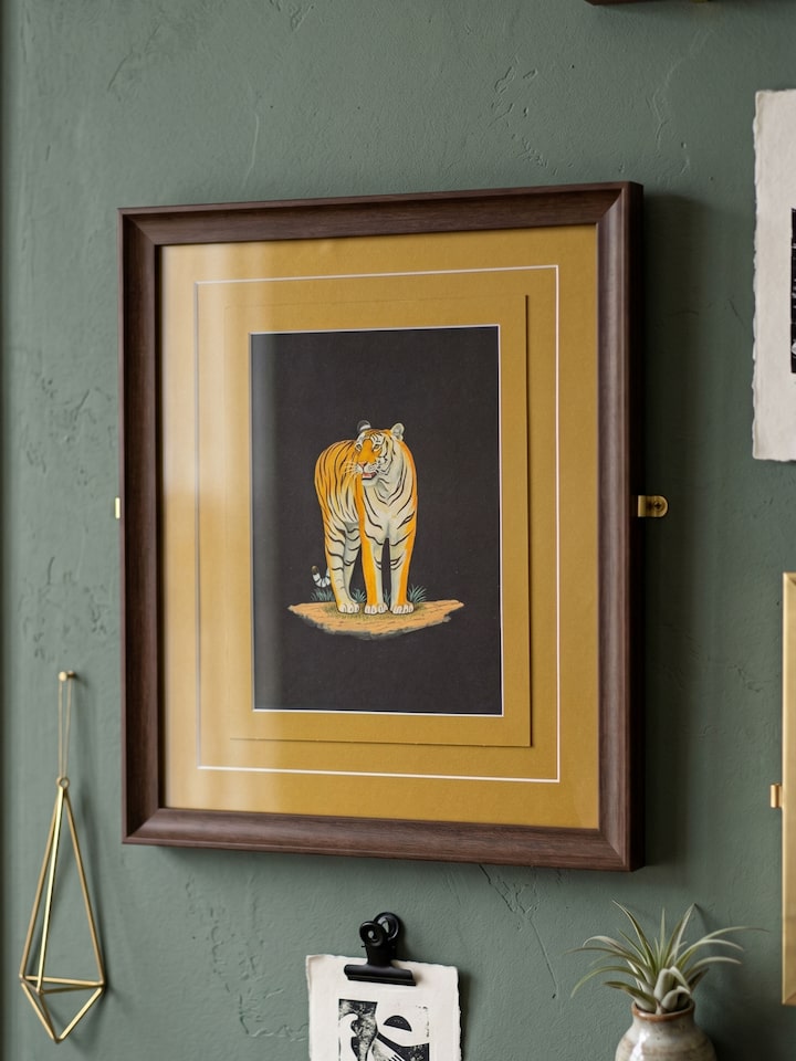 Styled view of Tiger Miniature Painting displayed against a styled backdrop