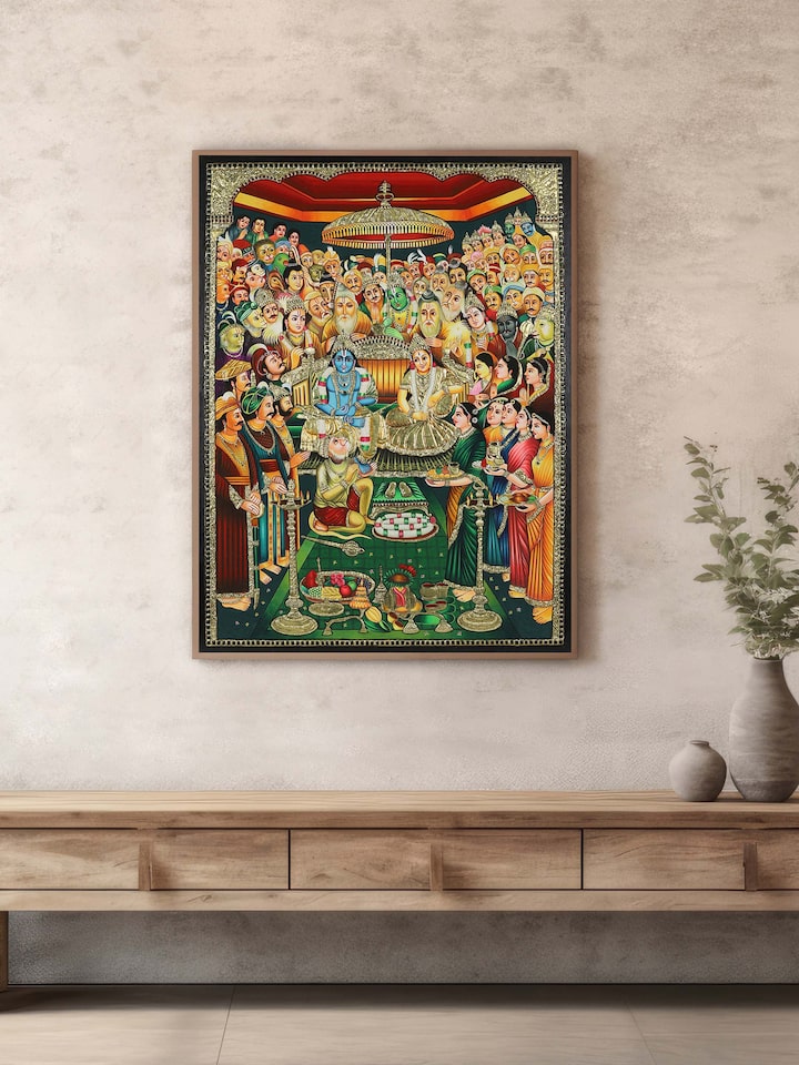 Side view of the Sri Rama Pattabhishekam Thanjavur Painting