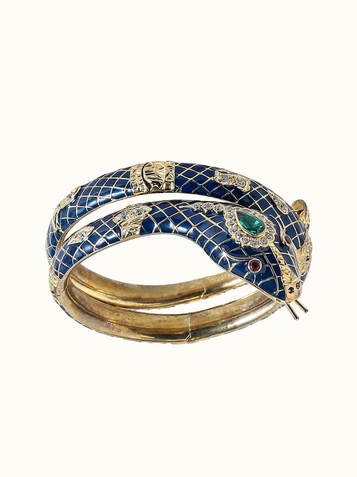Detail view of Silver Smithing Meenakari Bangles highlighting the stone setting and metalwork detail, from a different angle