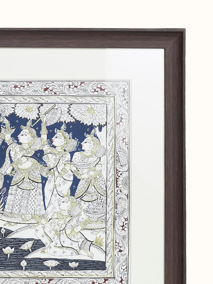 Close-up detail of the Radha Krishna Dancing Patachitra Painting