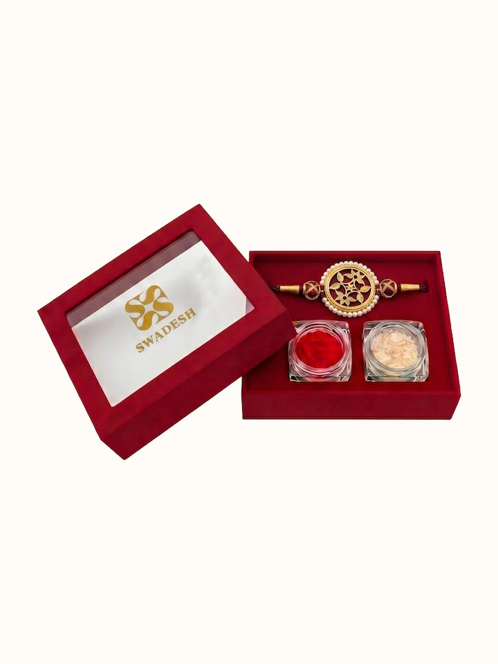 Overview of Thewa Rakhi showing the complete piece laid out