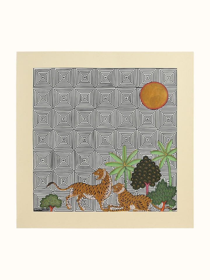 Front view of the Tiger Forest Geometric Pichwai Painting