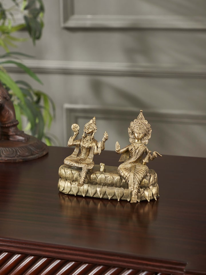 Handcrafted Dhokra brass Shiva Parvati statue – side view