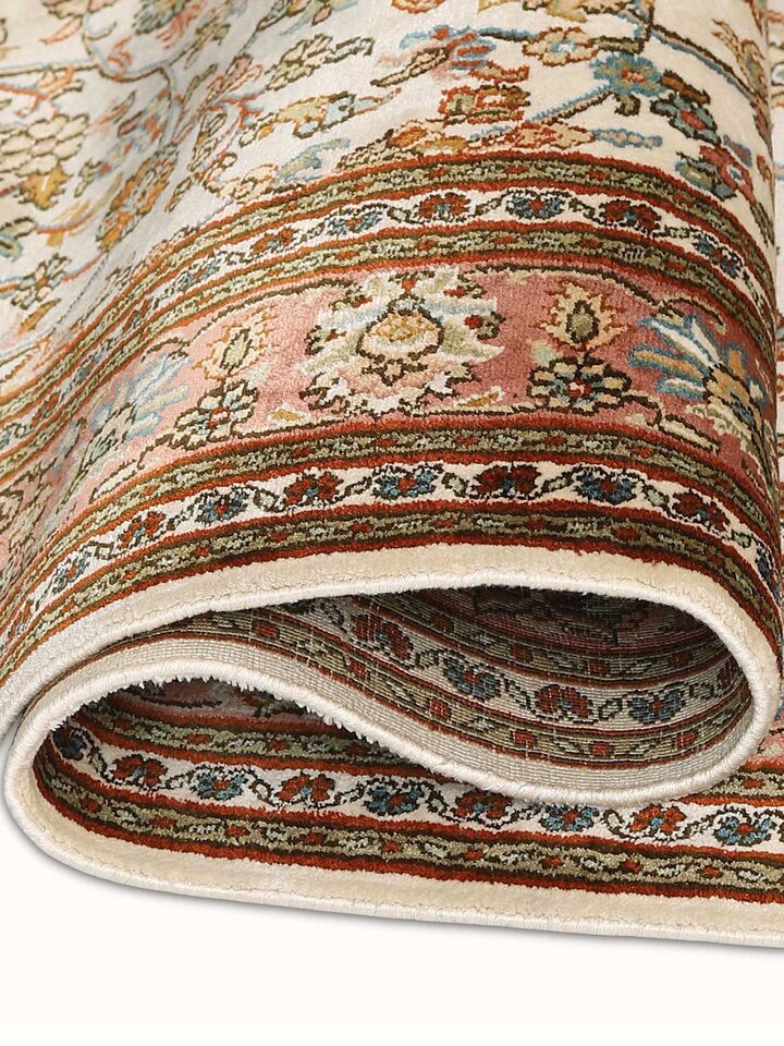 Traditional Persian Ivory Tabriz Kashmir Silk Hand-knotted Rug