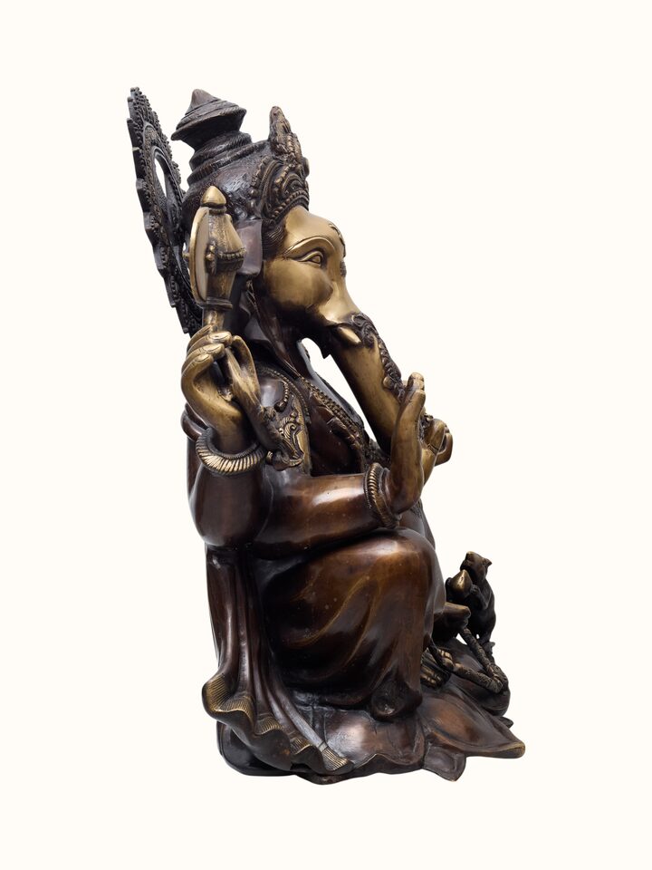 Side detail of the Brass Ganesha Sitting Lotus Idol