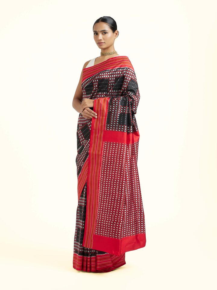 Red Silk Pochampally Single Ikat Saree