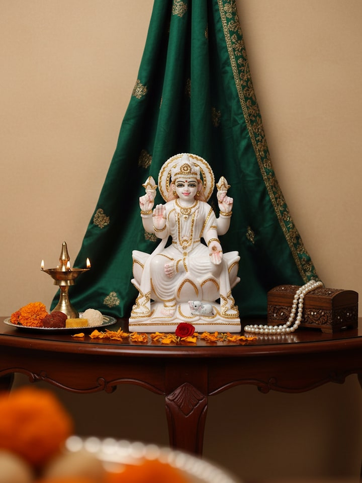 Left-side view of the Marble Carved Lakshmi Idol