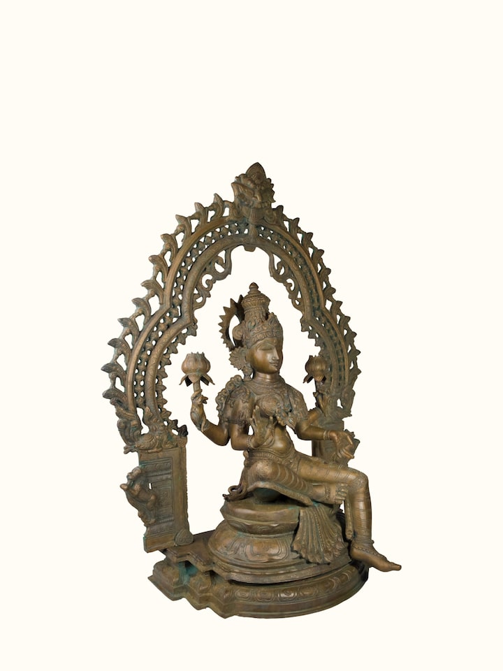 Angled view of the Bronze Cast Lakshmi Idol