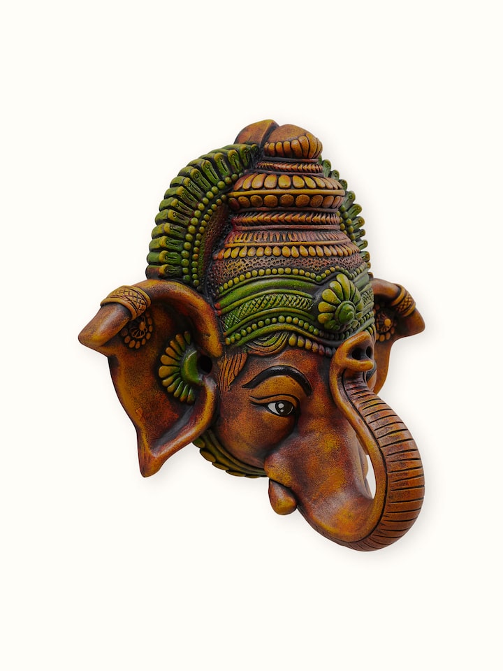Angled view of the Studio Pottery Ganesha Head Idol