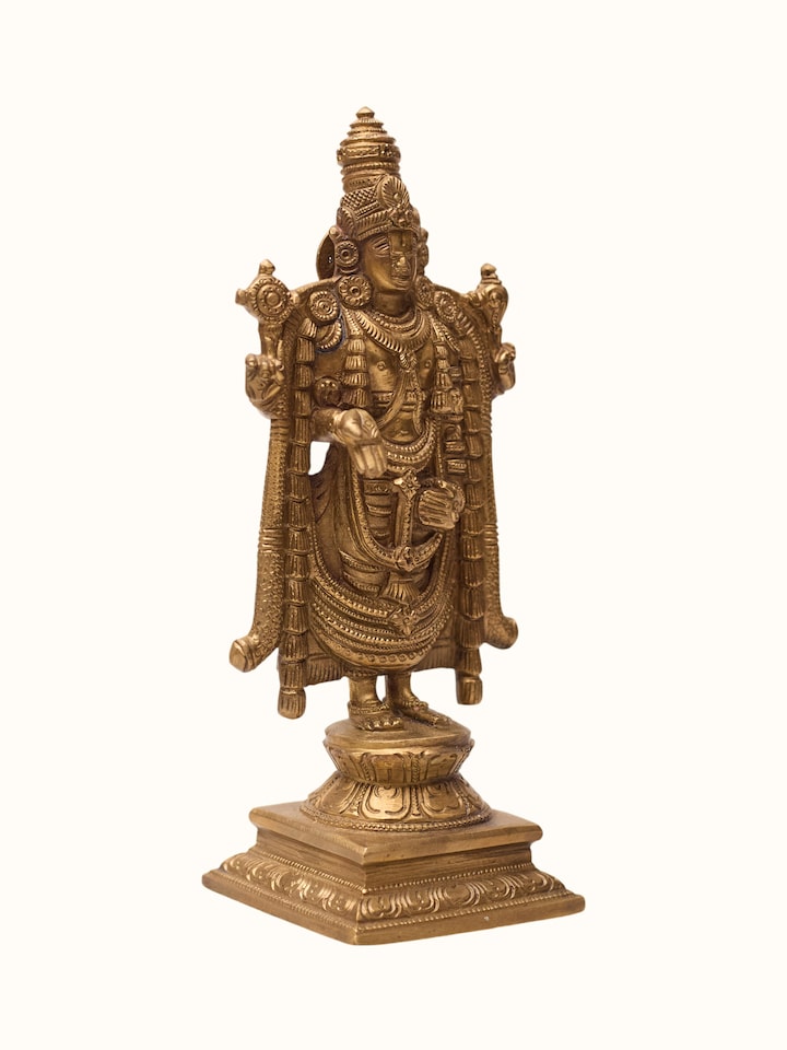Angled view of the Brass Balaji Standing Idol
