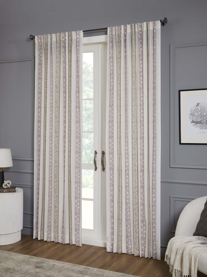Saha lavender floral border cotton Sanganeri hand block printed curtain 9 ft – Swadesh