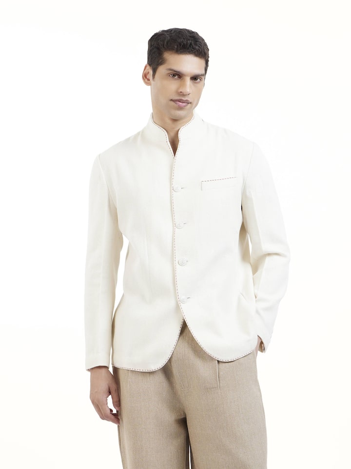 Off White Cotton Handloom Jacket